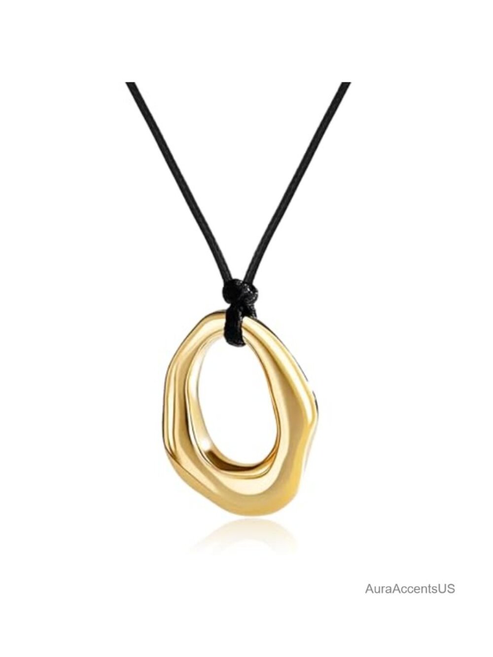 Long Black Cord Necklace Geometric Gold Pendant Boho Statement Jewelry